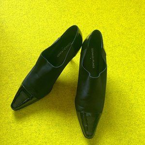 Donald J Pliner Black Patent Leather & Stretch Fabric Heeled Pumps. Size 8 1/2